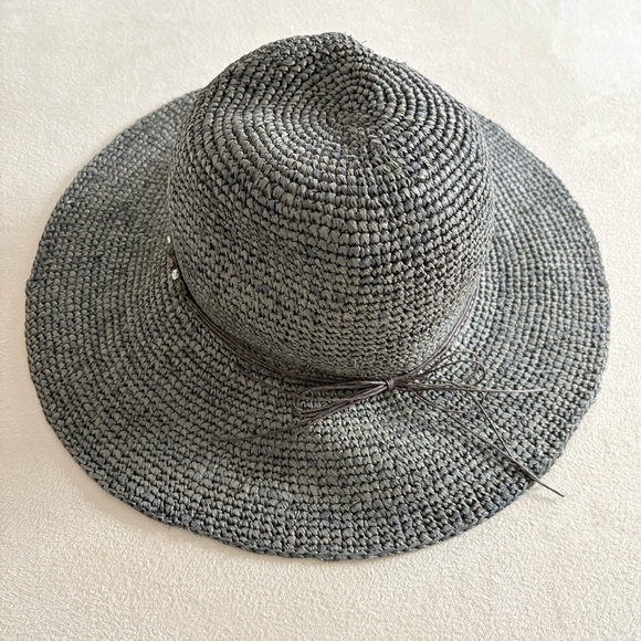 Marc Cain Accessories - Marc Cain Taupe Raffia Straw Sun Hat Beaded Band Made in Italy